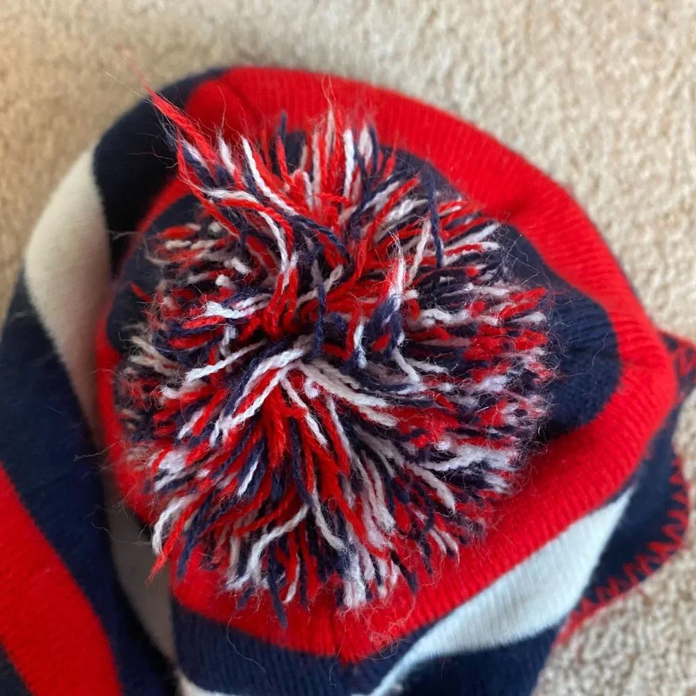 NFL Patriots Team Apparel Youth Knit Bean with‎ Pom Pom